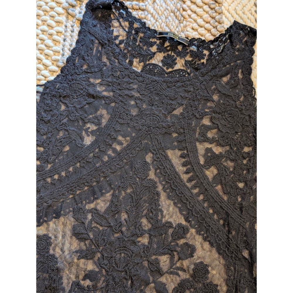 Dulcie Black Lace Tank Top Sheer Floral Mesh Sleeveless Blouse M goth boho
